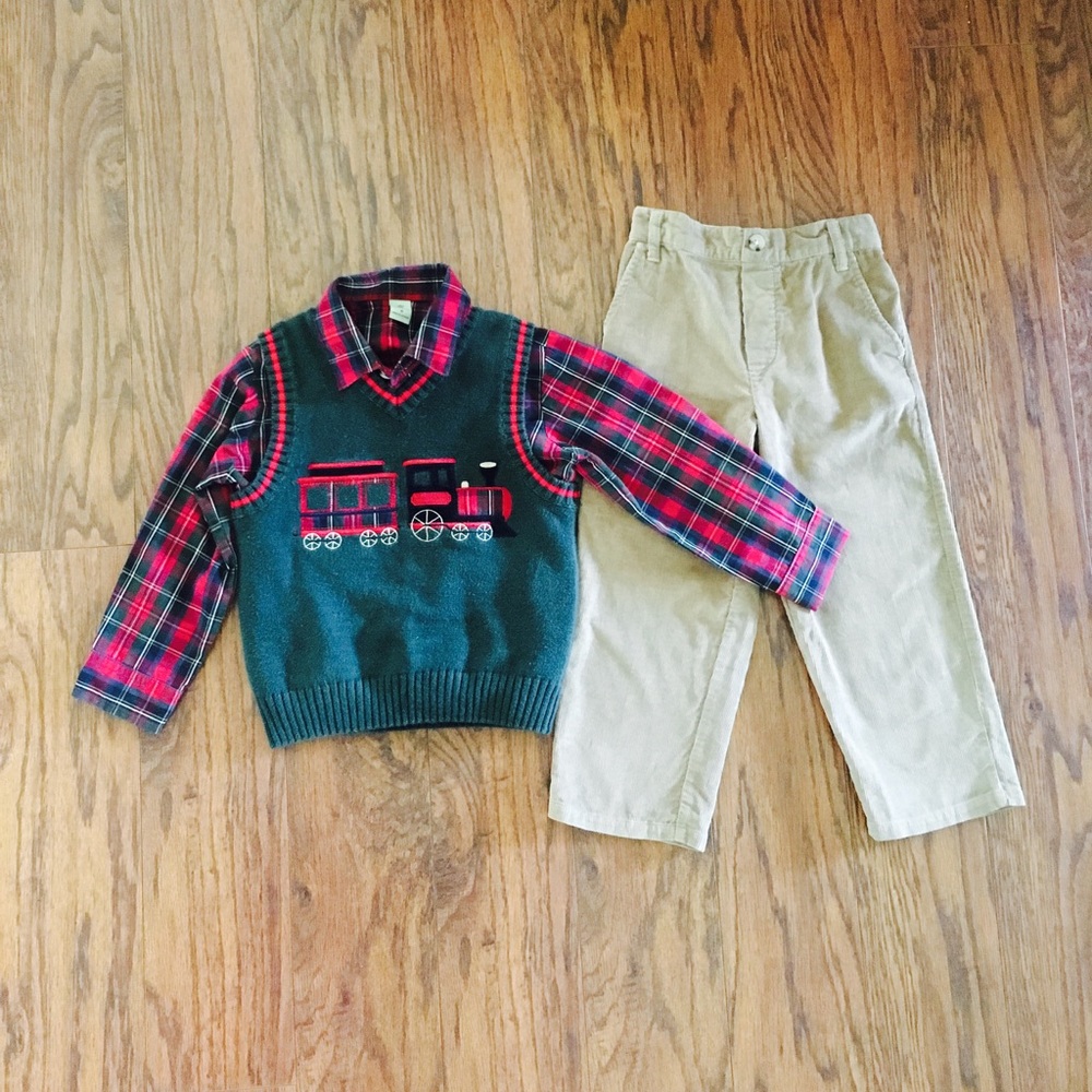 Toddler boy outfit set 3 pc vest shirt pants 4T